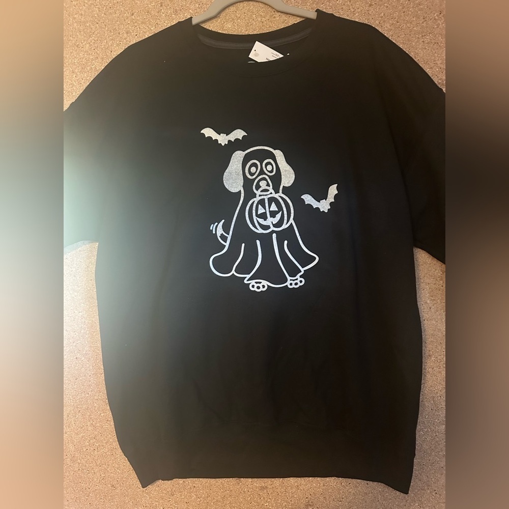Long Sleeve Crew Neck Ghost Dog Halloween Graphic Sweater Size Large